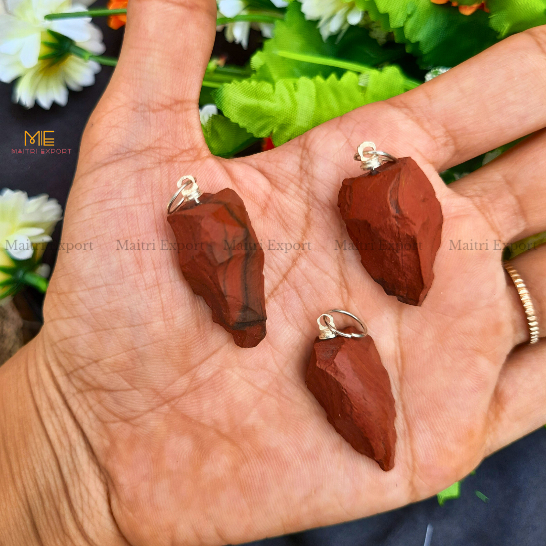 Natural crystal stone rough crescent pendant-Red Jasper-Maitri Export | Crystals Store