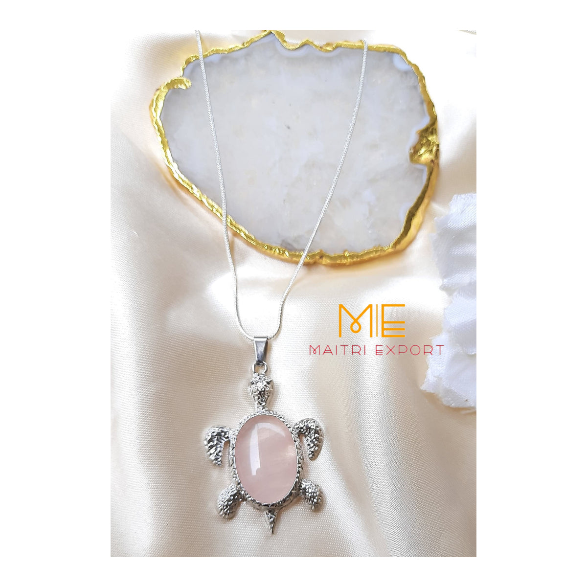 Natural crystal stone tortoise shaped pendant-Rose Quartz-Maitri Export | Crystals Store