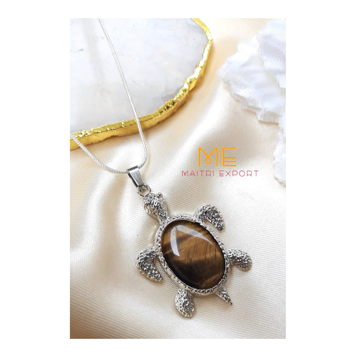 Natural crystal stone tortoise shaped pendant-Tiger Eye-Maitri Export | Crystals Store