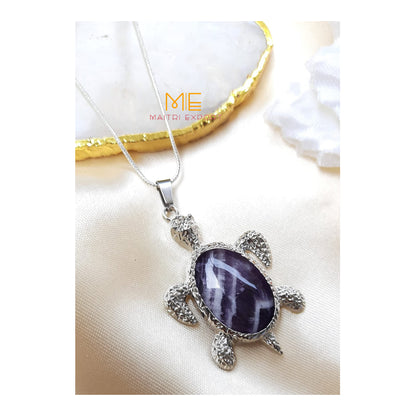 Natural crystal stone tortoise shaped pendant-Amethyst-Maitri Export | Crystals Store