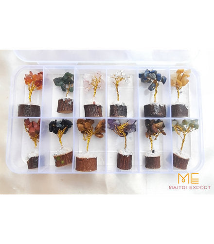 Natural different mini crystal tree box of 12 different stones ( 15 beads each )-Maitri Export | Crystals Store