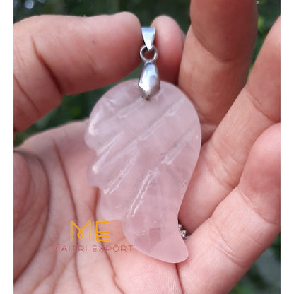 Natural crystal stone leaf shaped pendant-Rose Quartz-Maitri Export | Crystals Store