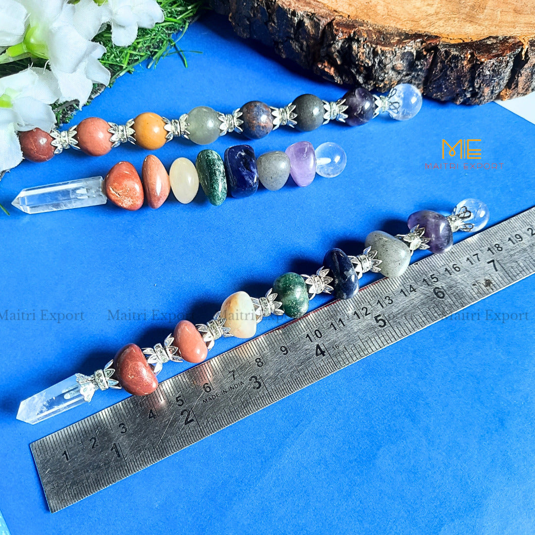 Natural 7 chakra stones stick Wand-tumble with frame-Maitri Export | Crystals Store