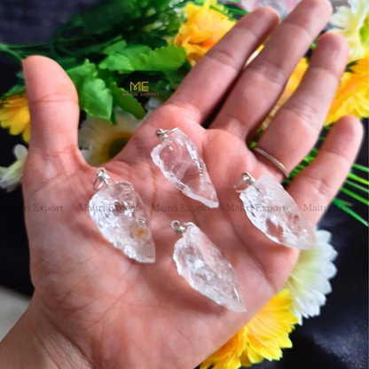 Natural crystal stone rough crescent pendant-Clear quartz-Maitri Export | Crystals Store