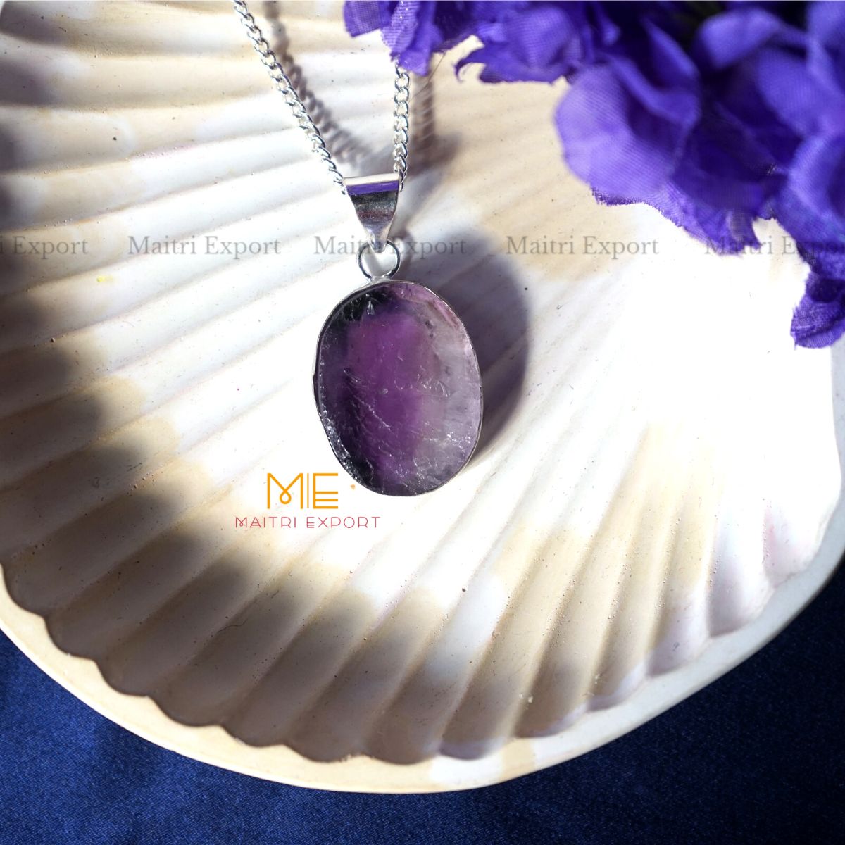 Natural crystal stone raw framed pendant-Amethyst-Maitri Export | Crystals Store