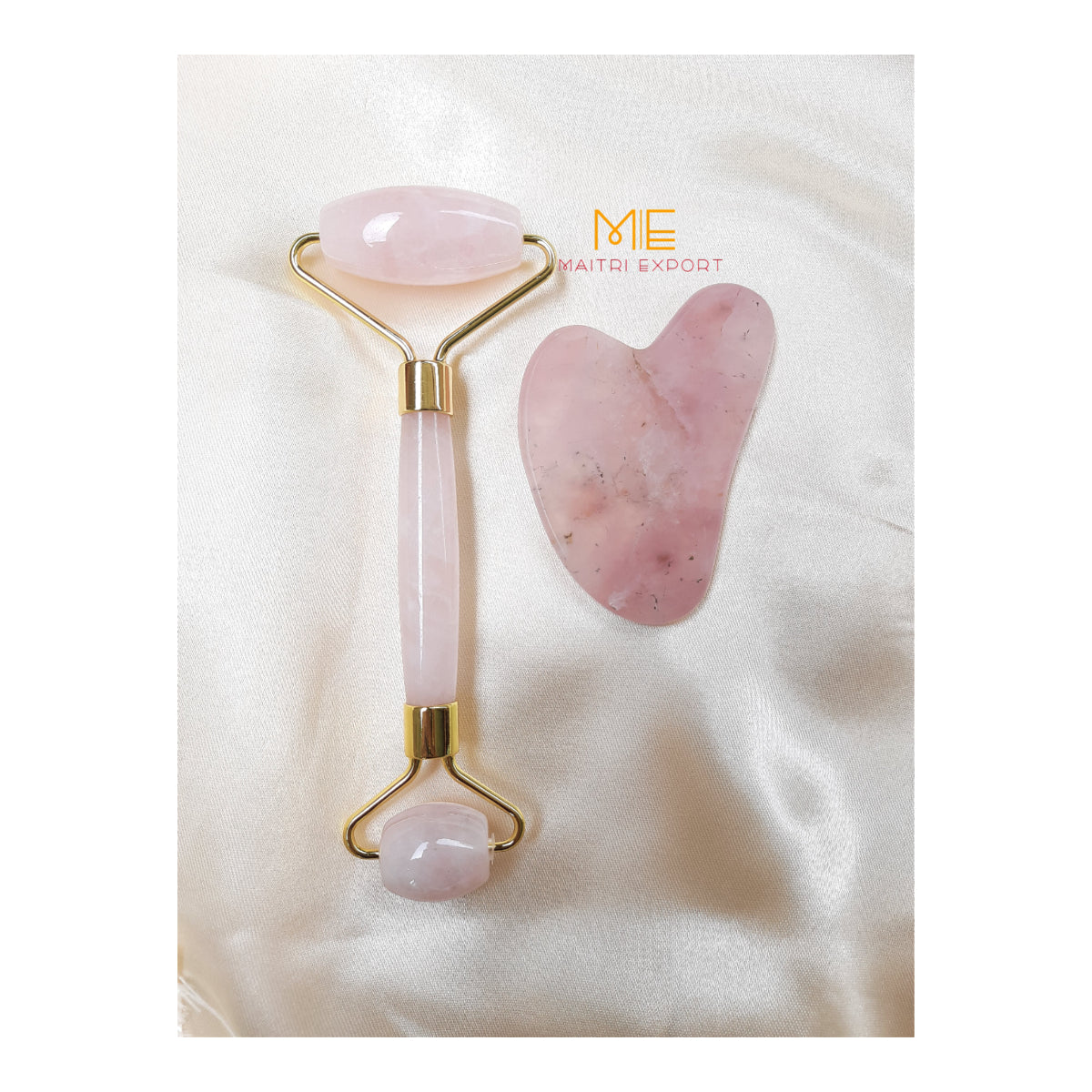 Natural Crystal Stone Massage Roller and Guasha combo-Rose Quartz-Maitri Export | Crystals Store