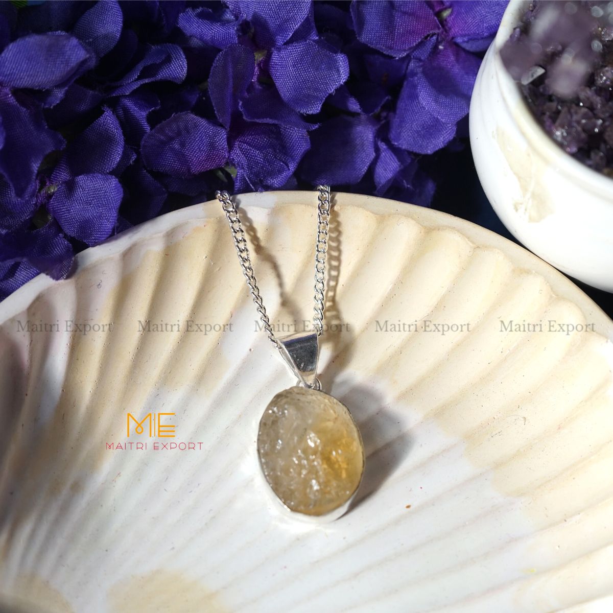 Natural crystal stone raw framed pendant-Citrine-Maitri Export | Crystals Store