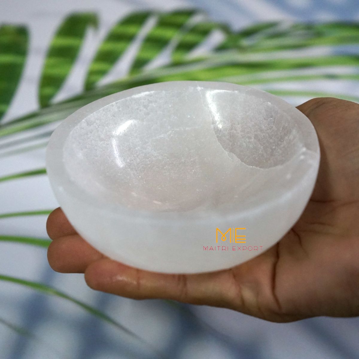 Natural Selenite crystal hand carved bowl in different shapes-Round 4 inch-Maitri Export | Crystals Store