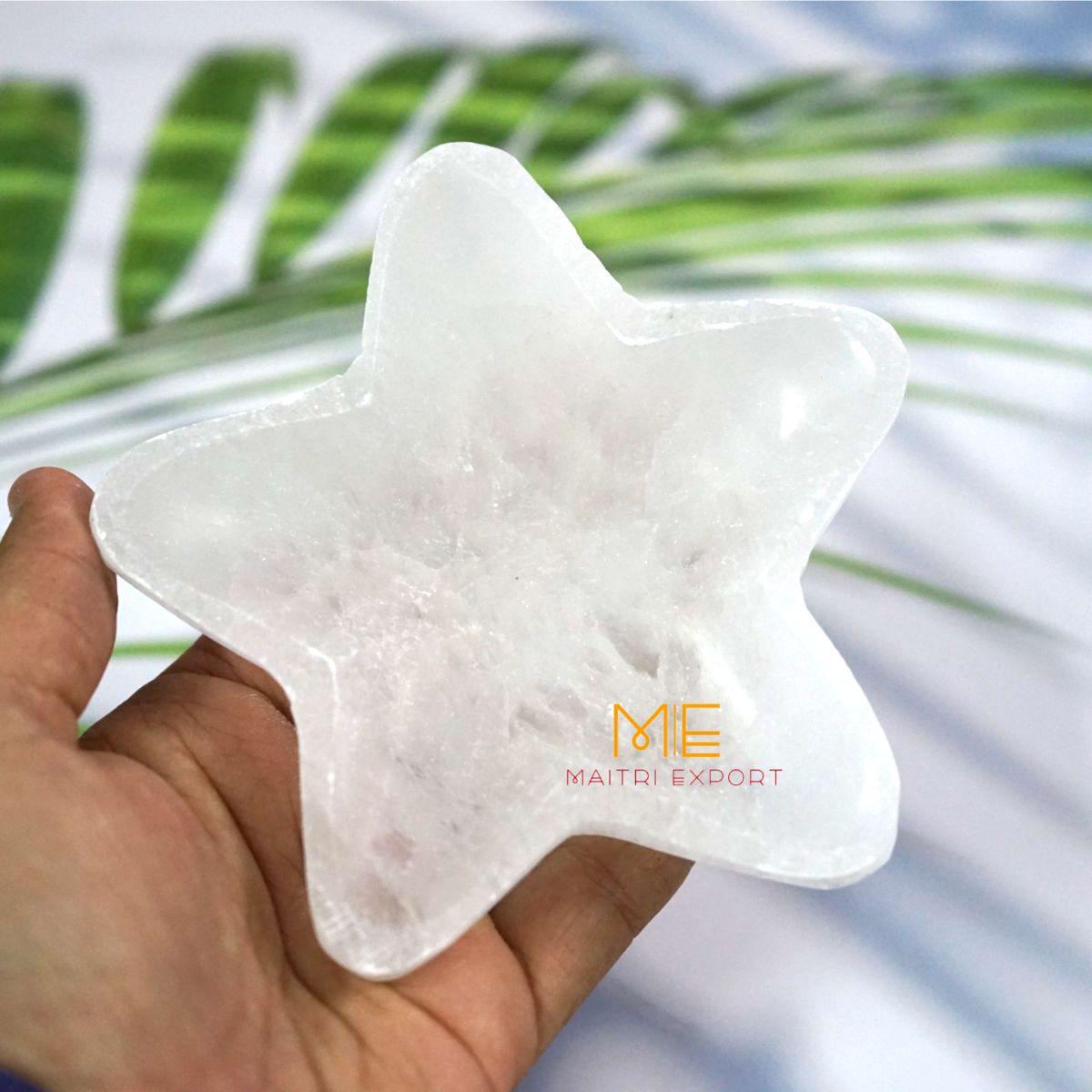 Natural Selenite crystal hand carved bowl in different shapes-Star-Maitri Export | Crystals Store