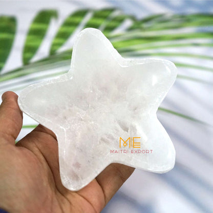 Natural Selenite crystal hand carved bowl in different shapes-Star-Maitri Export | Crystals Store