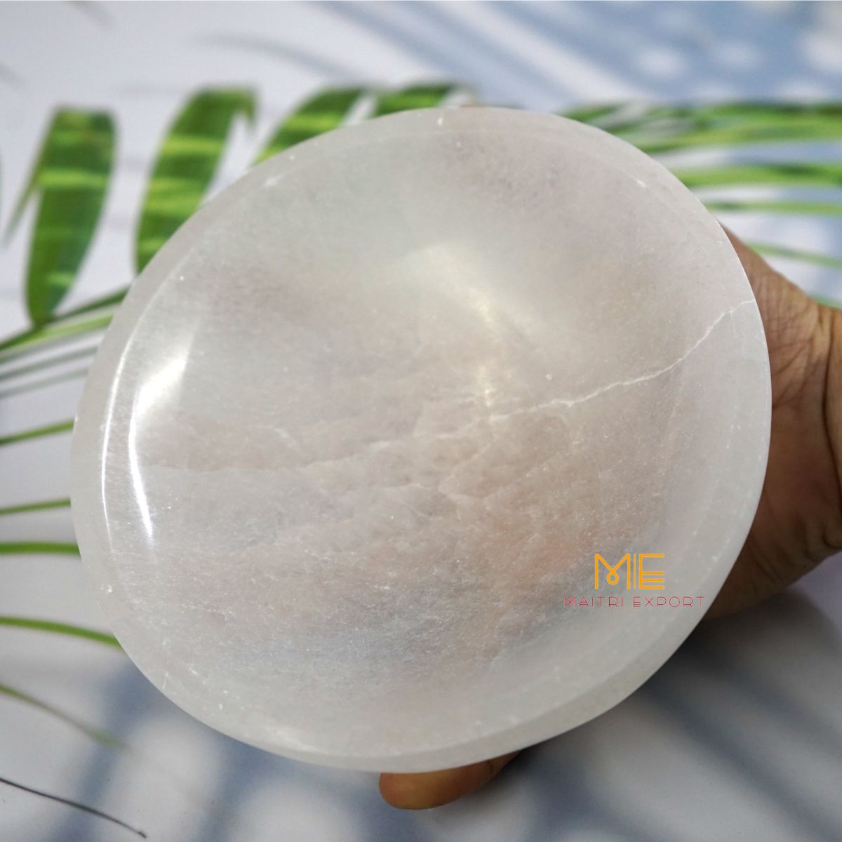 Natural Selenite crystal hand carved bowl in different shapes-Round 6 inch-Maitri Export | Crystals Store