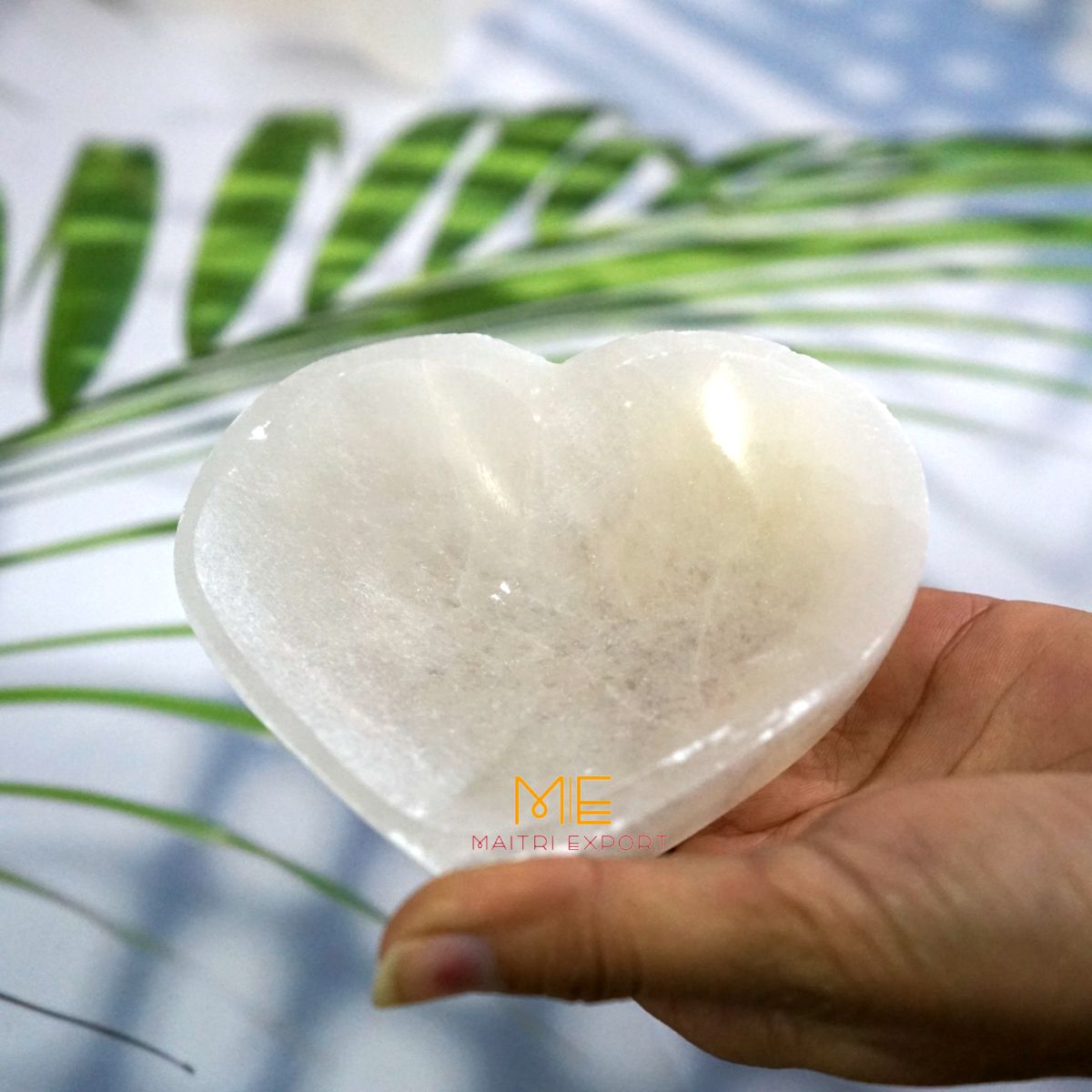 Natural Selenite crystal hand carved bowl in different shapes-Heart-Maitri Export | Crystals Store