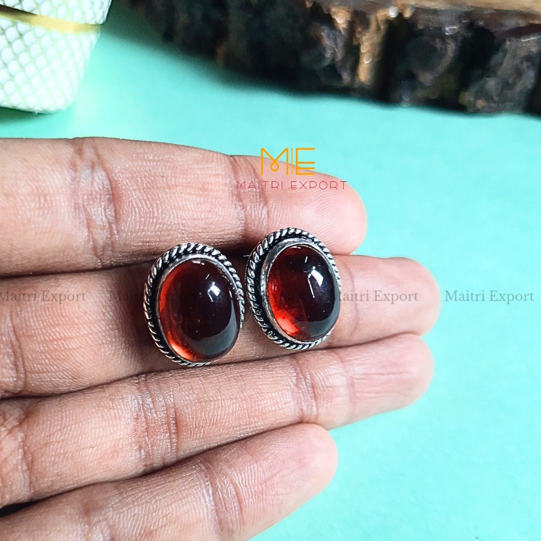 Natural Crystal gem stones Stud Earrings-Garnet-Maitri Export | Crystals Store