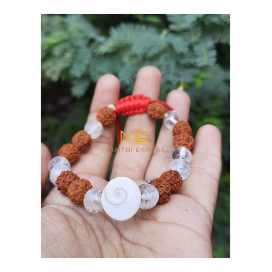 Gomti Chakra with Rudraksha and Clear Quartz Stretchable Thread Bracelet-Maitri Export | Crystals Store