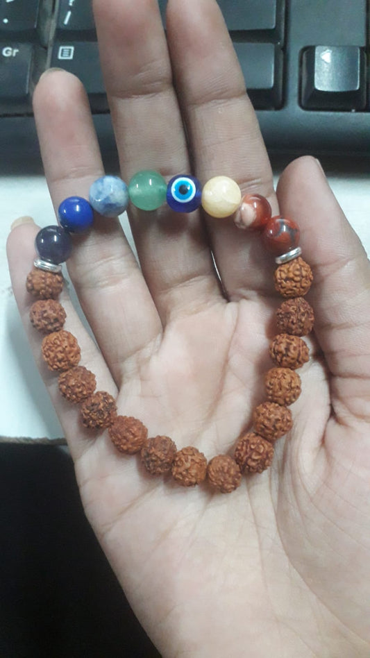 Rudraksh beads bracelet with 7 chakra and evil eye-Maitri Export | Crystals Store