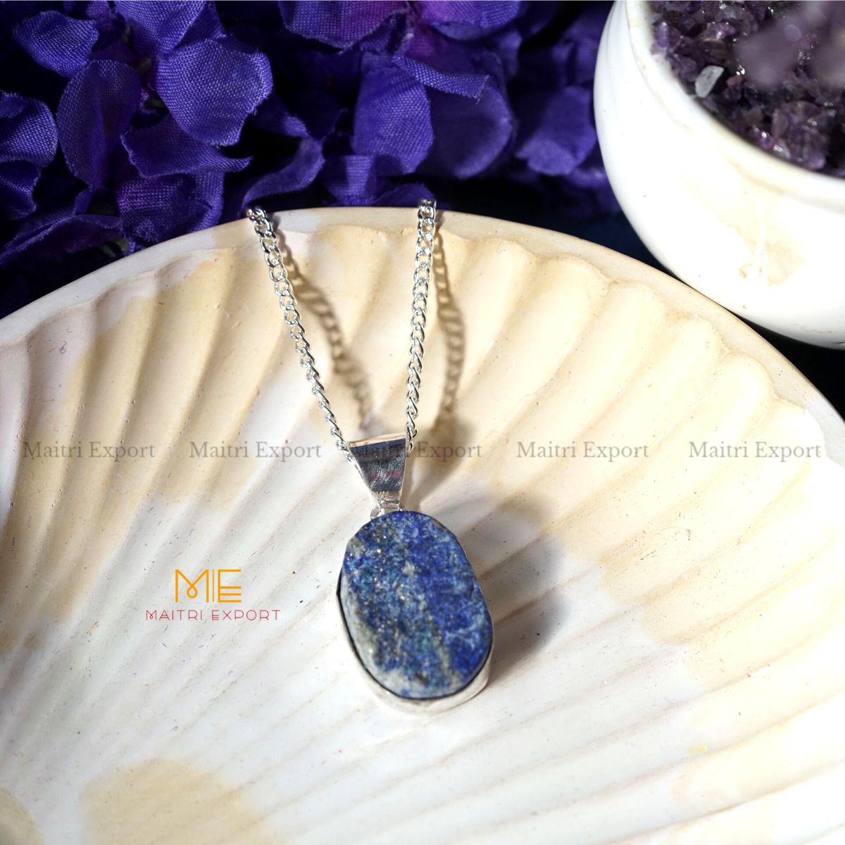 Natural crystal stone raw framed pendant-Lapis Lazuli-Maitri Export | Crystals Store