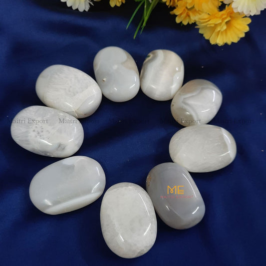Natural White Sulemani Hakik crystal palmstone for meditation and healing.-Maitri Export | Crystals Store