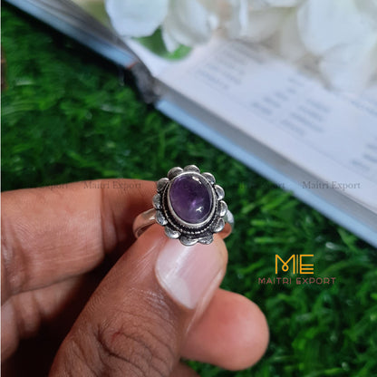 Natural Healing Crystal Gem Quality Stone Adjustable Rings-Amethyst-Maitri Export | Crystals Store