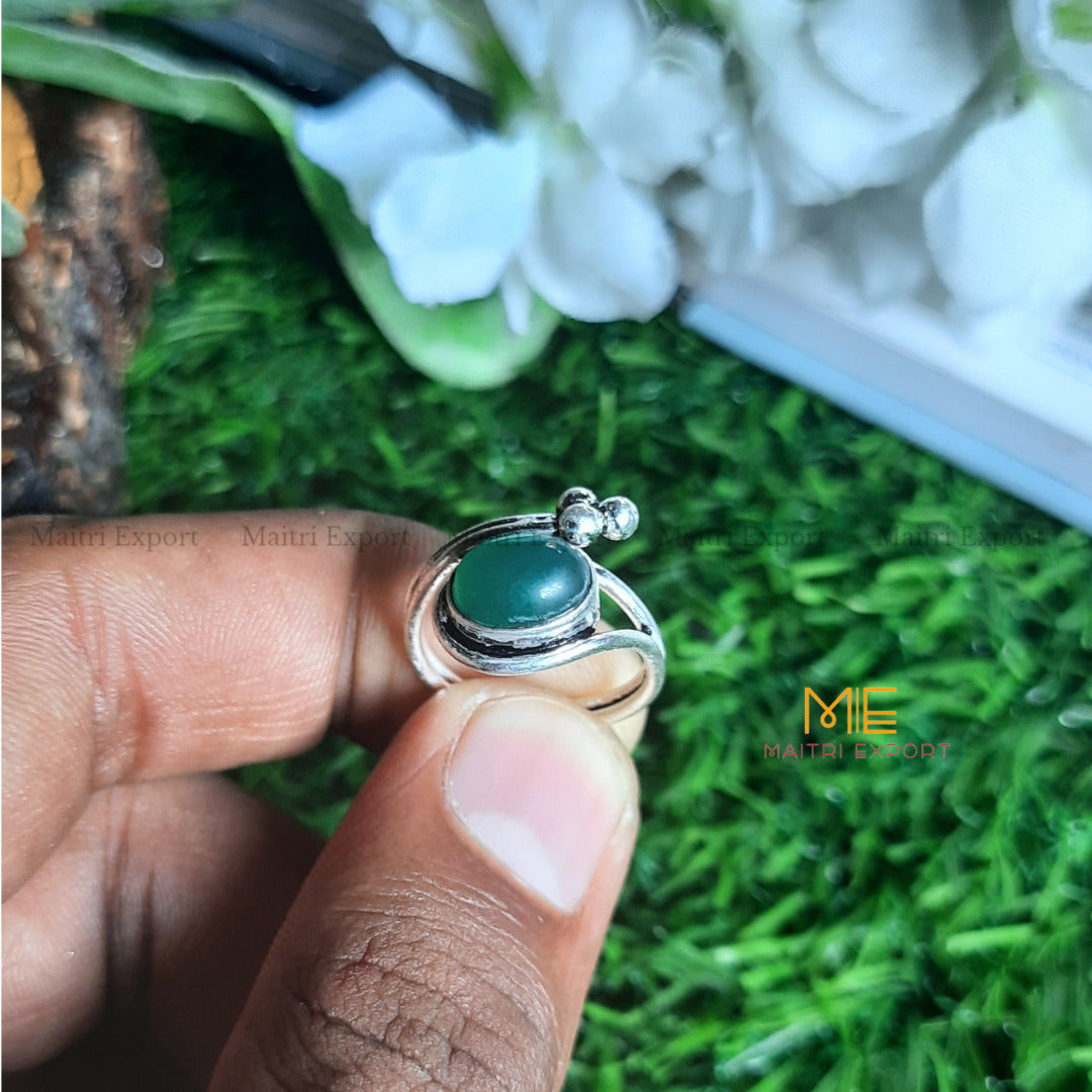 Natural Healing Crystal Gem Quality Stone Adjustable Rings-Green Onyx-Maitri Export | Crystals Store