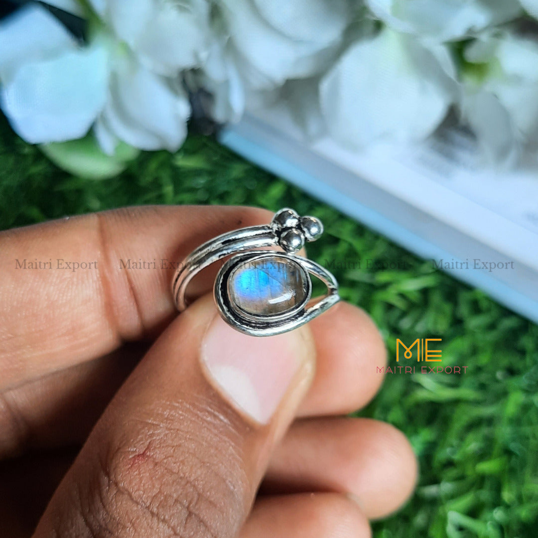 Natural Healing Crystal Gem Quality Stone Adjustable Rings-Labradorite-Maitri Export | Crystals Store