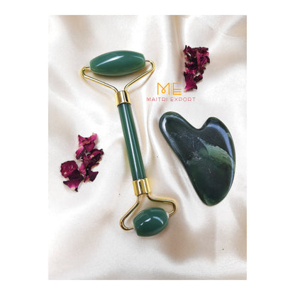 Natural Crystal Stone Massage Roller and Guasha combo-Green Jade-Maitri Export | Crystals Store