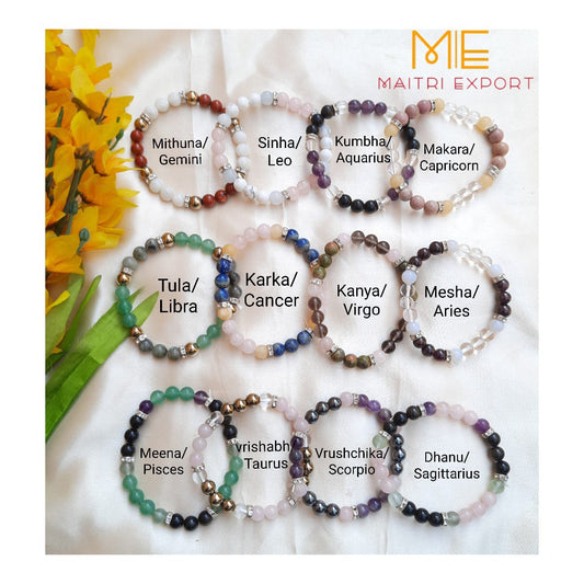 Zodiac / rashi 8mm crystal healing Bracelet-Maitri Export | Crystals Store