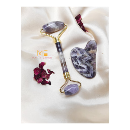 Natural Crystal Stone Massage Roller and Guasha combo-Amethyst-Maitri Export | Crystals Store