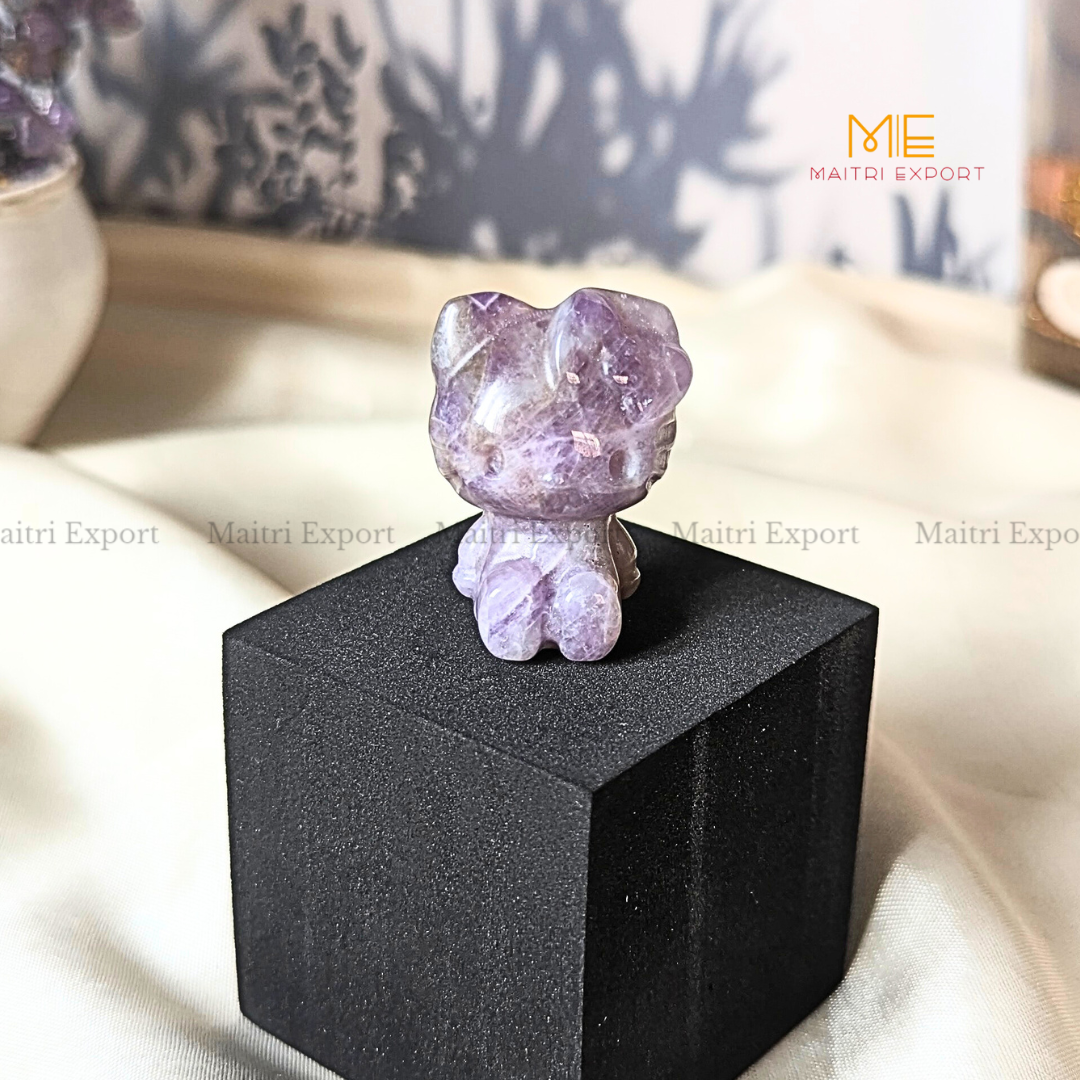 1.5 Inch Hello Kitty Natural Crystal Handcrafted Figurine / Carving-Amethyst-Maitri Export | Crystals Store