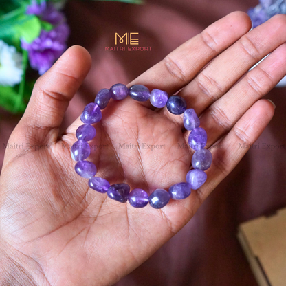 Small Tumble Crystal Beads Bracelet-Amethyst-Maitri Export | Crystals Store