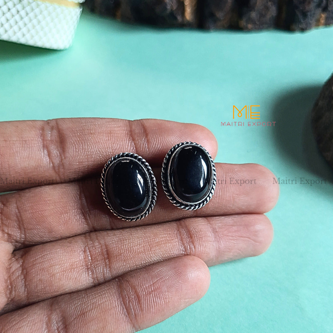 Natural Crystal gem stones Stud Earrings-Black tourmaline-Maitri Export | Crystals Store