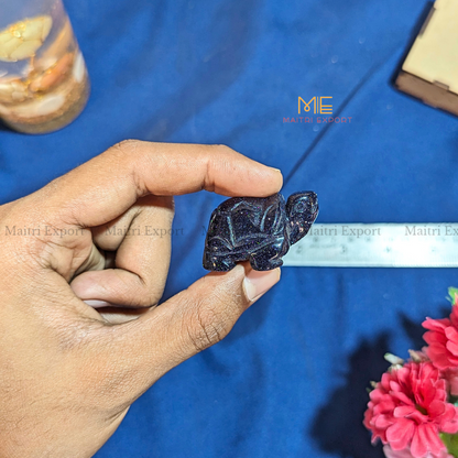 1.5 Inch Turtle Natural Crystal Handcrafted Figurine / Carving-Blue Goldstone-Maitri Export | Crystals Store