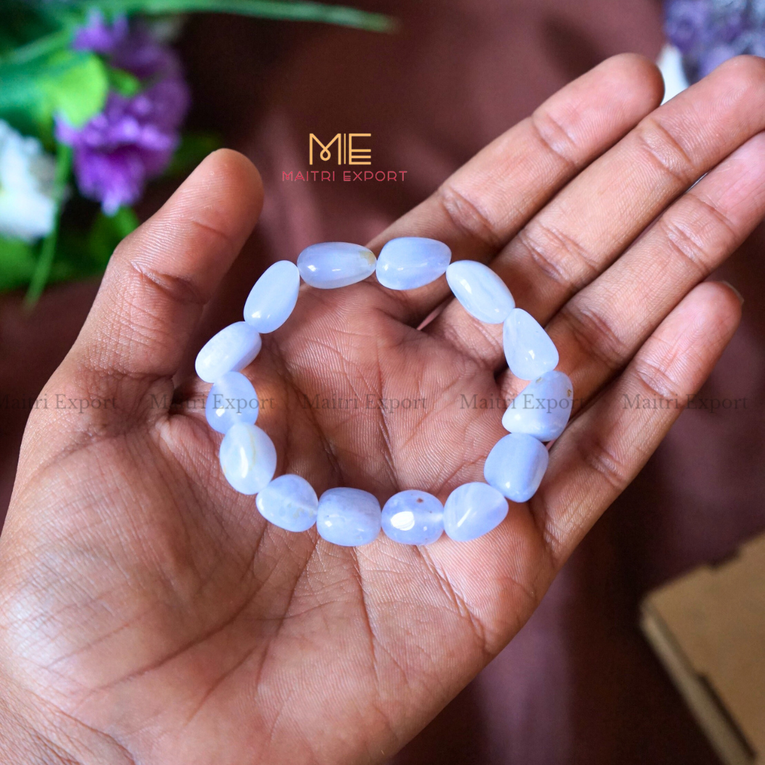 Small Tumble Crystal Beads Bracelet-Blue Lace Agate-Maitri Export | Crystals Store