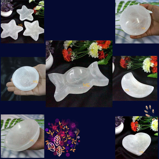 Natural Selenite crystal hand carved bowl in different shapes-Maitri Export | Crystals Store