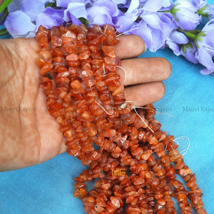 Crystal chips beads mala for bracelet / jewellery making ( 6 to 8 mm )-orange carnelian-Maitri Export | Crystals Store