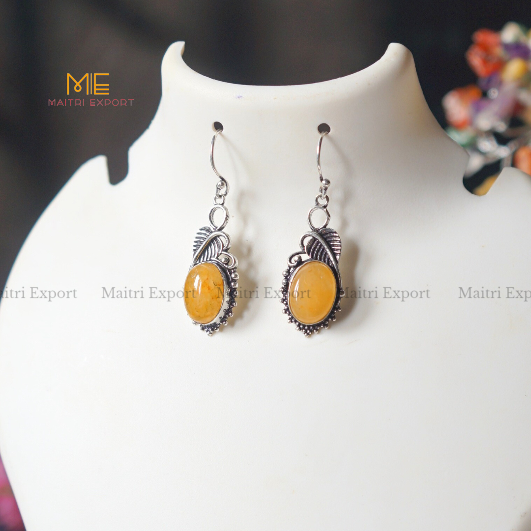 Hanging Gemstone crystal Earrings (2)-Citrine-Maitri Export | Crystals Store