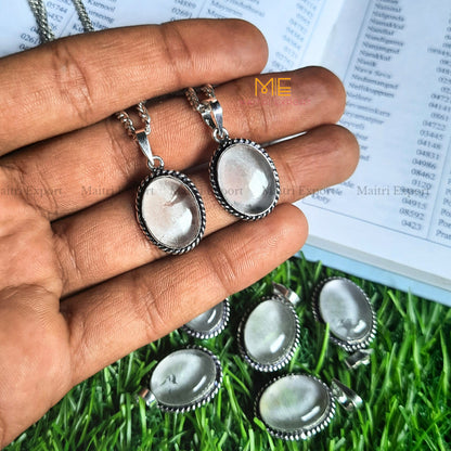 Natural Healing Crystal Gem Quality Oval Shaped Pendant-Clear quartz-Maitri Export | Crystals Store