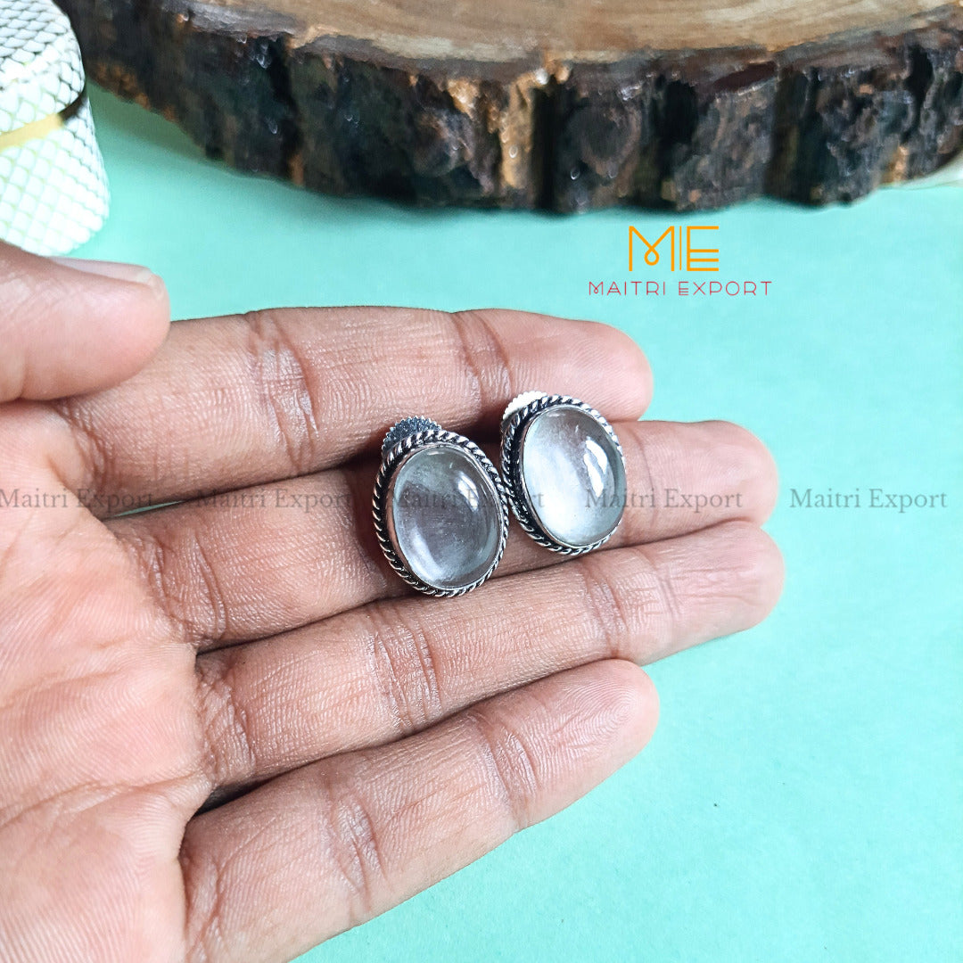 Natural Crystal gem stones Stud Earrings-Clear quartz-Maitri Export | Crystals Store