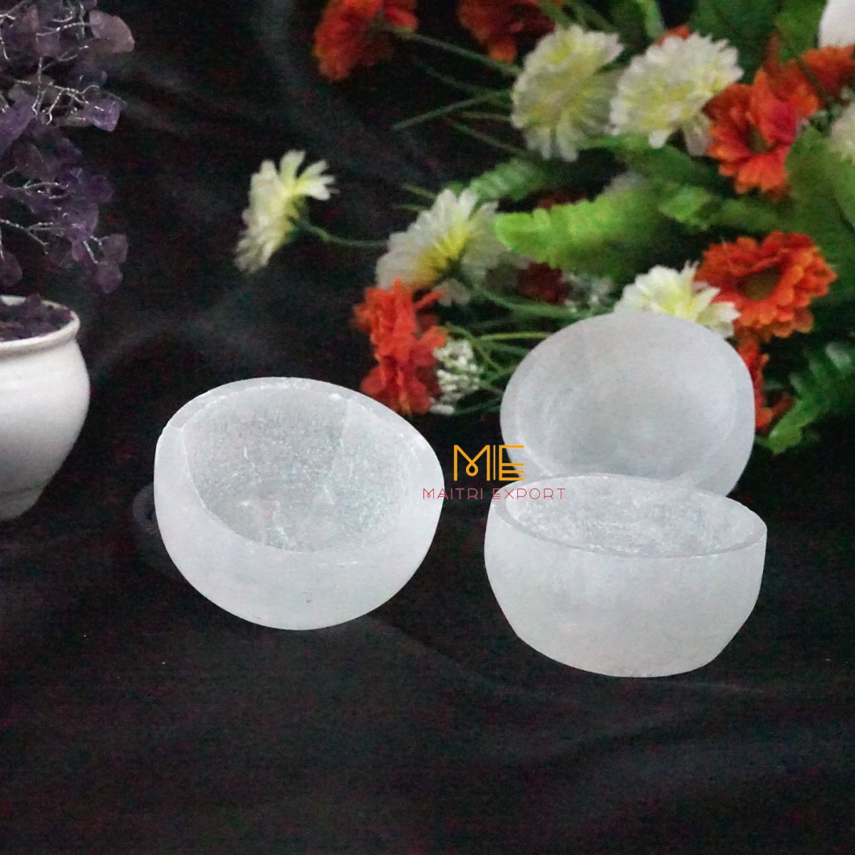 Natural Selenite crystal hand carved bowl in different shapes-Maitri Export | Crystals Store