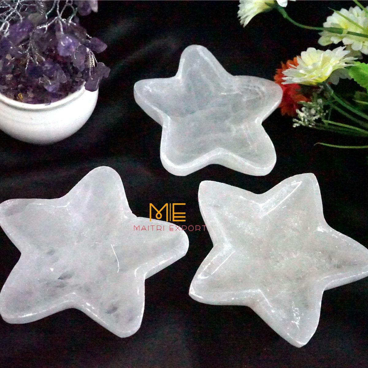 Natural Selenite crystal hand carved bowl in different shapes-Maitri Export | Crystals Store