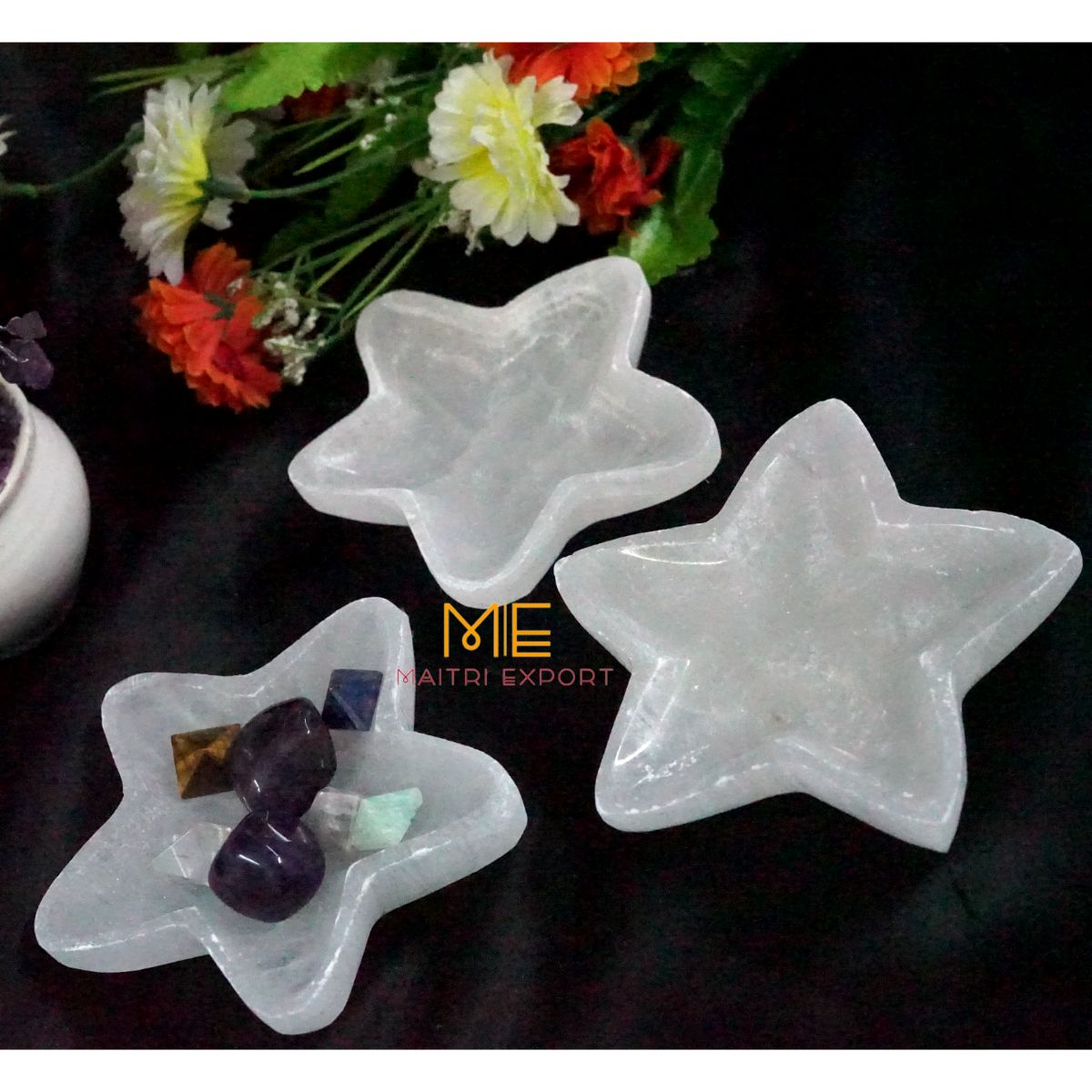 Natural Selenite crystal hand carved bowl in different shapes-Maitri Export | Crystals Store