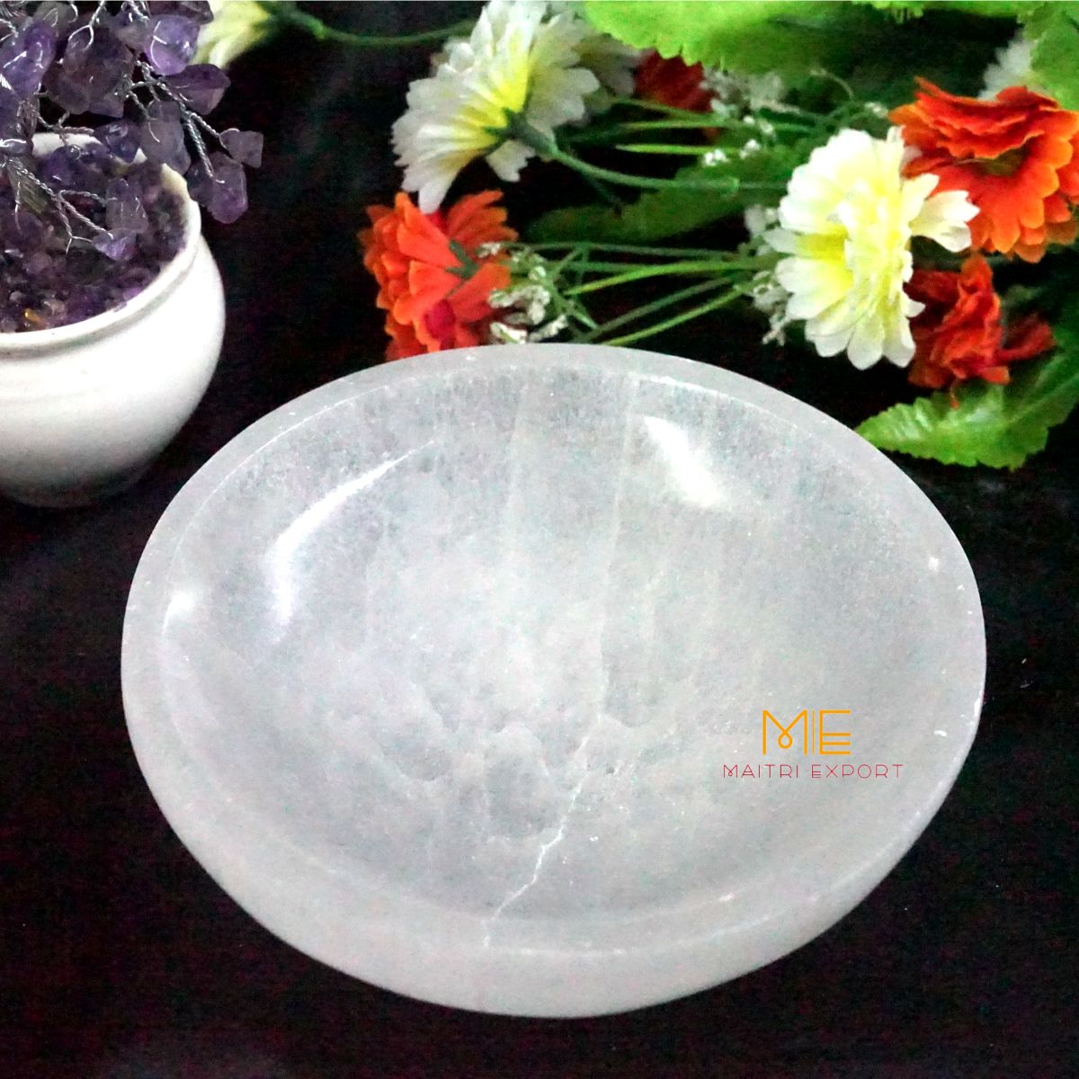 Natural Selenite crystal hand carved bowl in different shapes-Maitri Export | Crystals Store