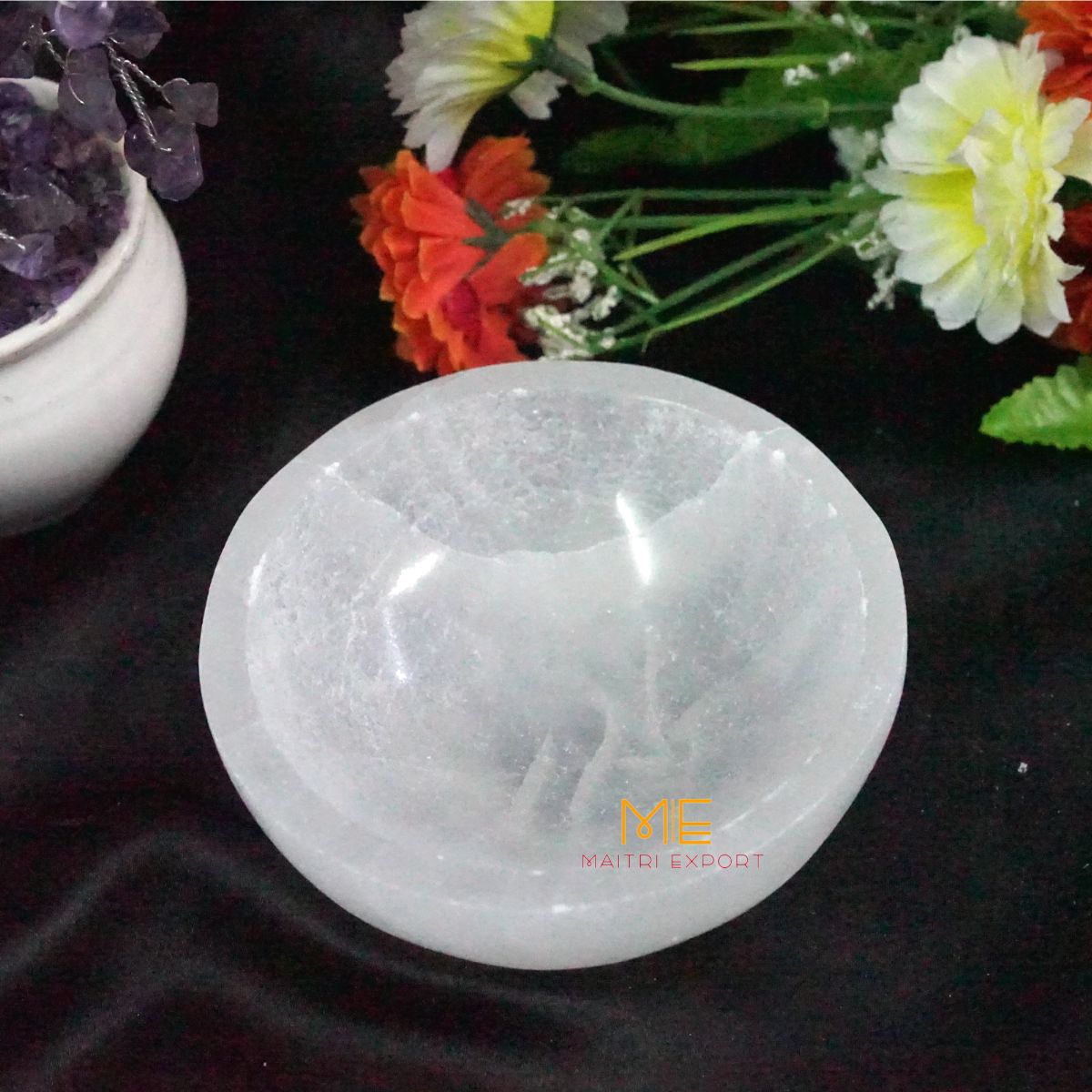 Natural Selenite crystal hand carved bowl in different shapes-Maitri Export | Crystals Store