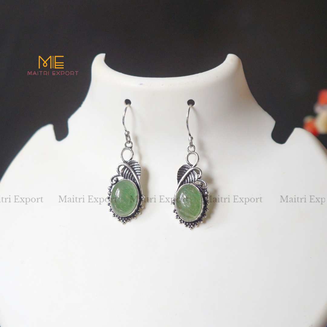 Hanging Gemstone crystal Earrings (2)-Green Aventurine-Maitri Export | Crystals Store