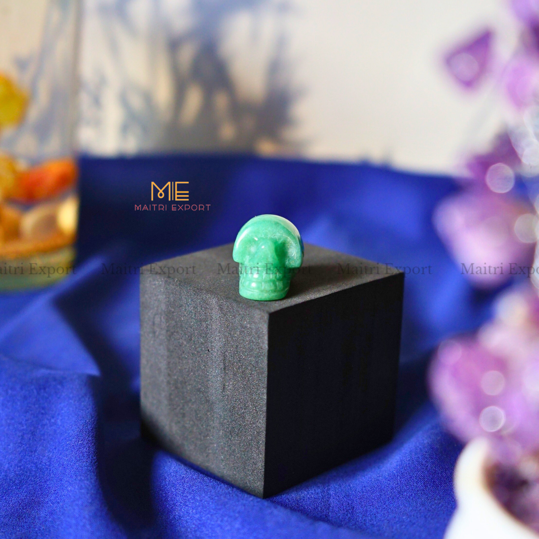 1 Inch Skull ( Mini Skull ) Natural Crystal Handcrafted Figurine / Carving-Green Aventurine-Maitri Export | Crystals Store