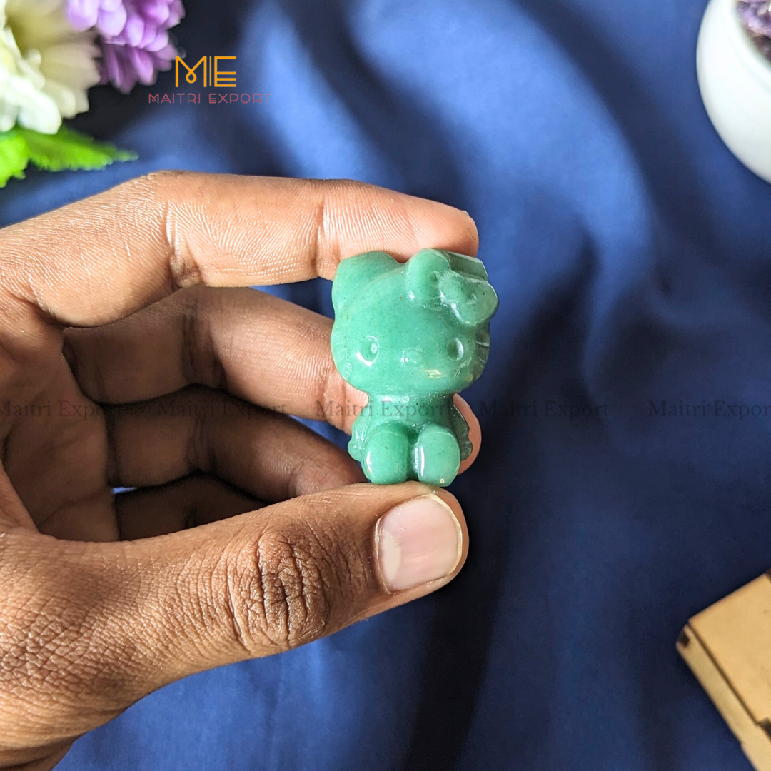 1.5 Inch Hello Kitty Natural Crystal Handcrafted Figurine / Carving-Green Jade-Maitri Export | Crystals Store