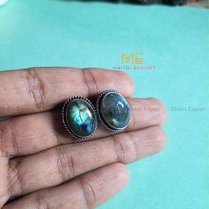 Natural Crystal gem stones Stud Earrings-Labradorite-Maitri Export | Crystals Store