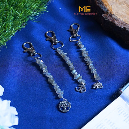 Natural Crystal Stone Chips Keychain with Different charms-Labradorite-Maitri Export | Crystals Store