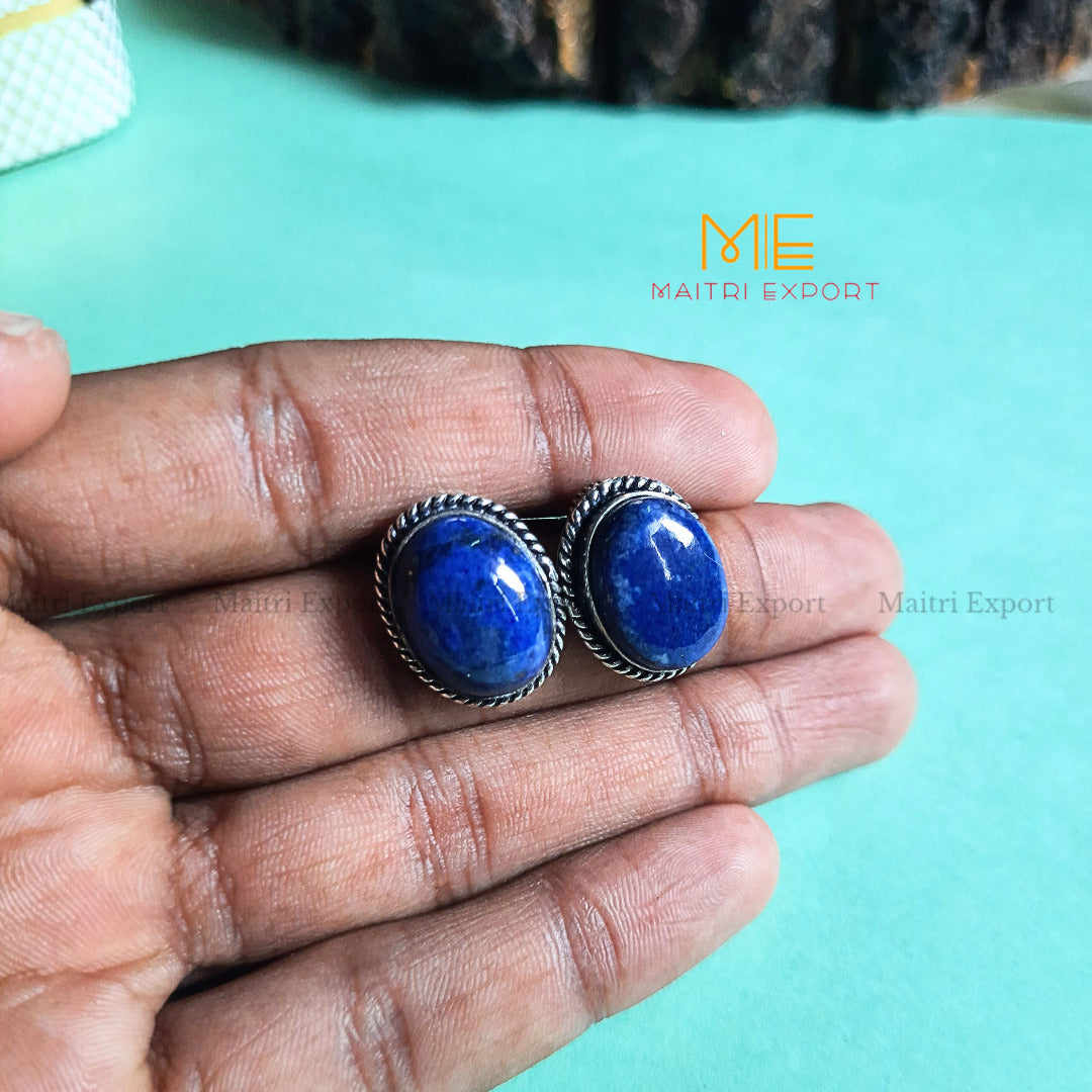 Natural Crystal gem stones Stud Earrings-Lapis Lazuli-Maitri Export | Crystals Store