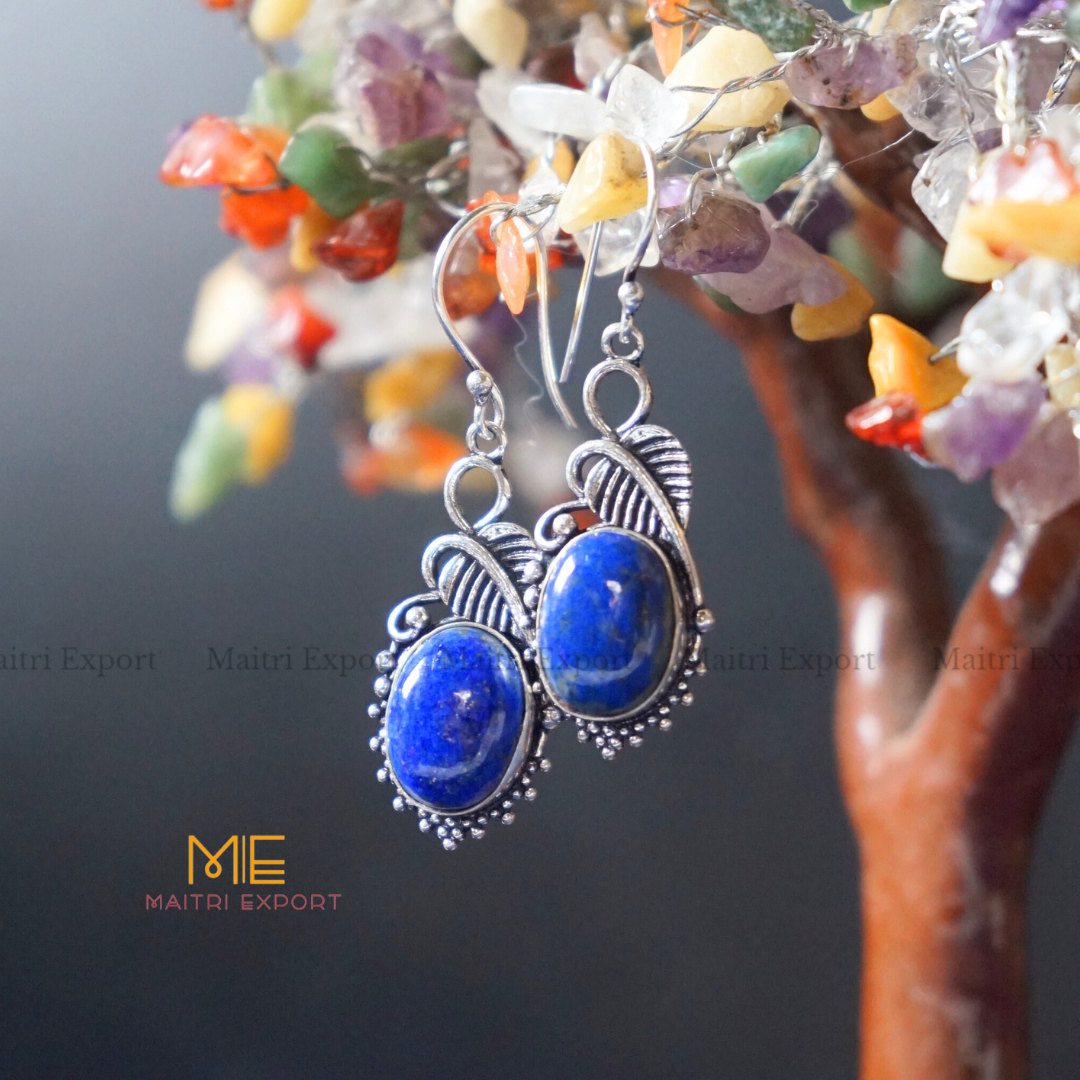 Hanging Gemstone crystal Earrings (2)-Lapis Lazuli-Maitri Export | Crystals Store