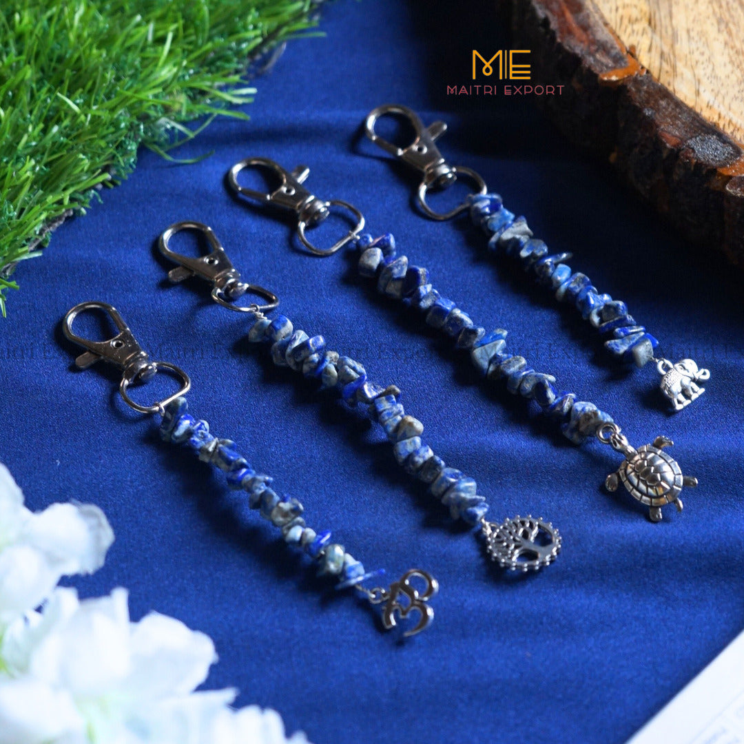 Natural Crystal Stone Chips Keychain with Different charms-Lapis Lazuli-Maitri Export | Crystals Store